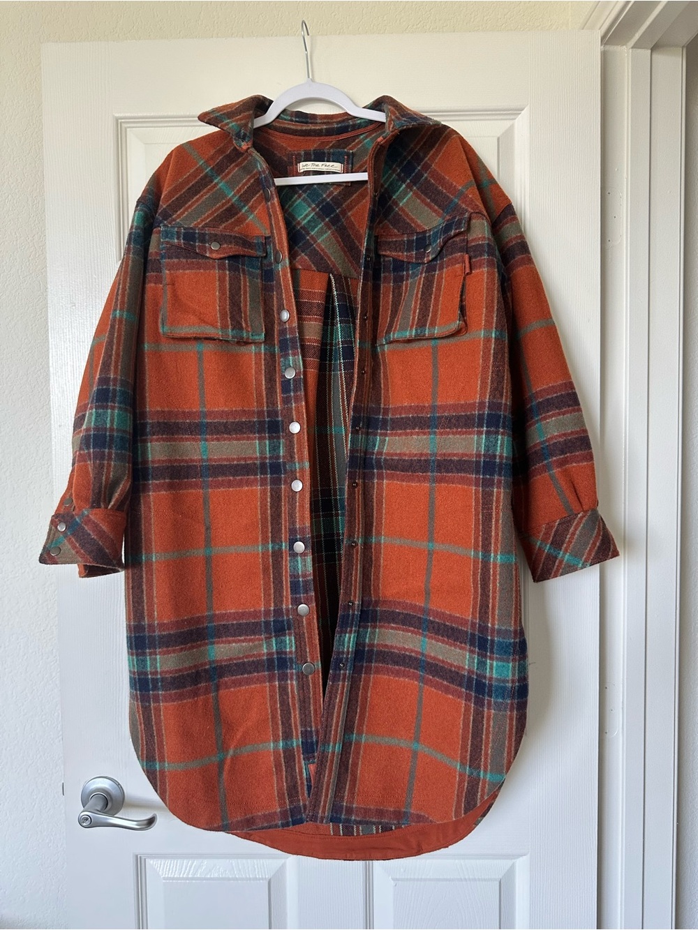 Free People We The Free Cabin Cozy Maxi Shirt Long Plaid Flannel Shacket Jacket - Picture 5 of 8